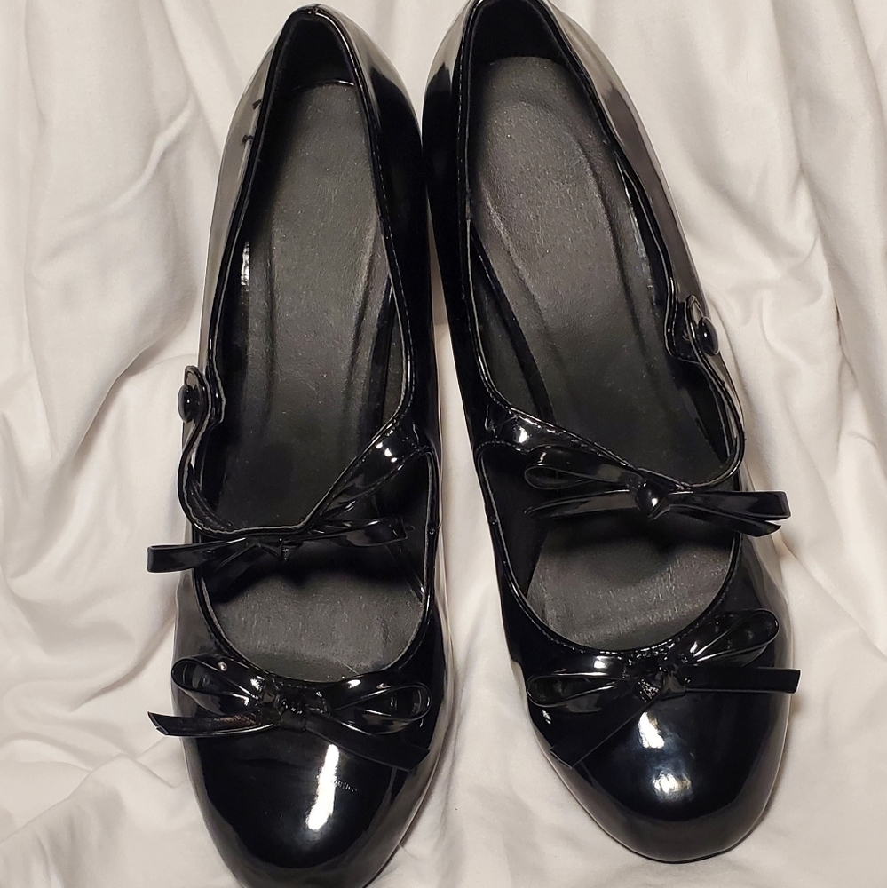 Black Mary Jane Thick Heel Shoes